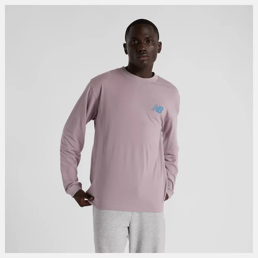 【New Balance】圖案長袖上衣 長袖上衣 男 大學T 藍色 美版_MT43575NNY-F 歷史價格詳細信息