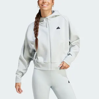 Adidas W Z.N.E. FZ [IN5134] 女 連帽 外套 亞洲版 運動 訓練 休閒 寬鬆 舒適 淺灰 歷史價格詳細信息
