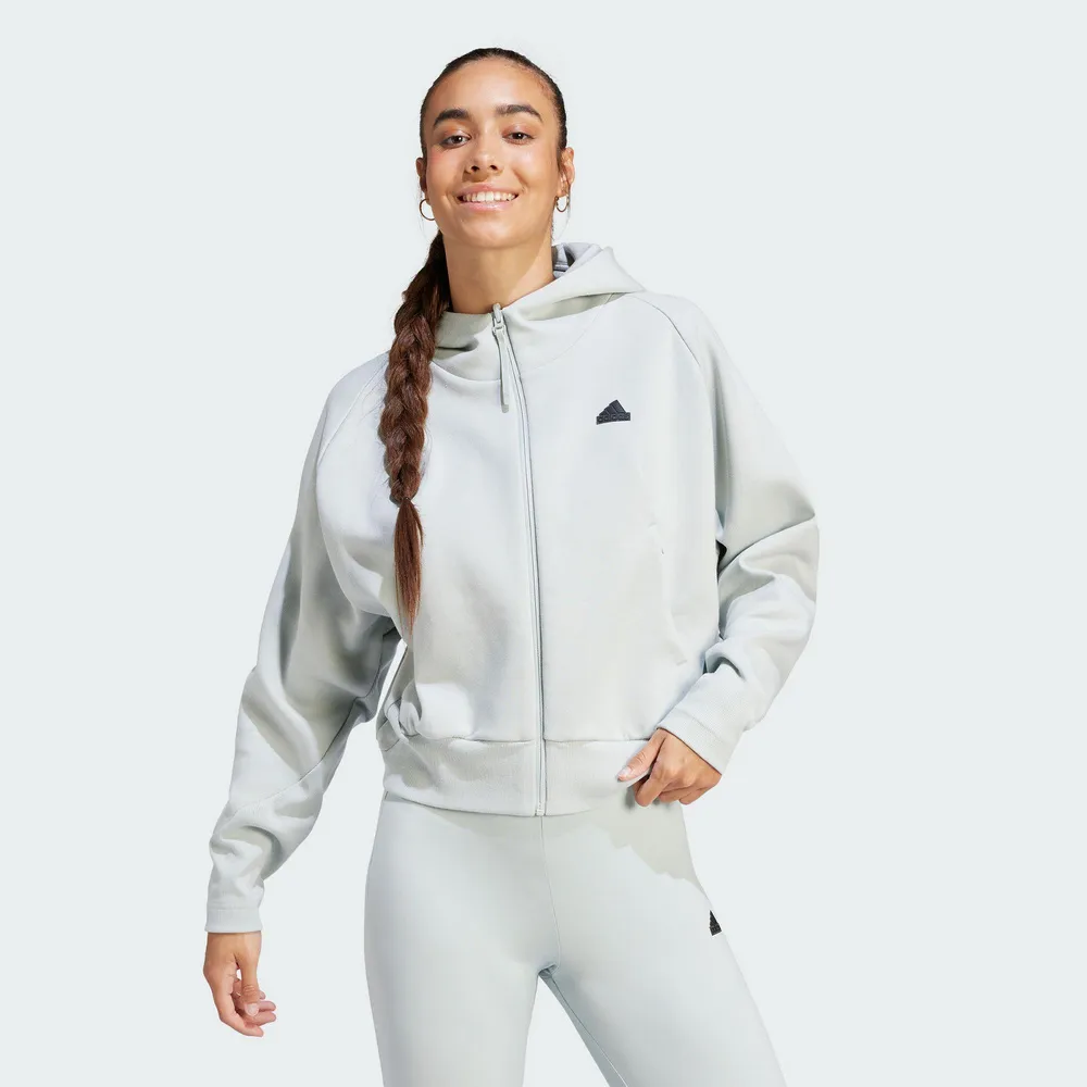 Adidas W Z.N.E. FZ [IN5134] 女 連帽 外套 亞洲版 運動 訓練 休閒 寬鬆 舒適 淺灰 歷史價格詳細信息