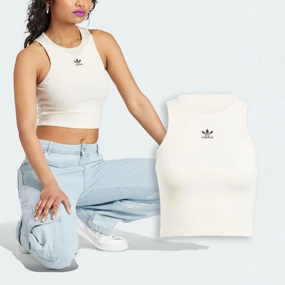 Adidas Rib Tank [IJ8257] 女 短版 背心 亞洲版 經典 三葉草 休閒 復古 羅紋 修身 白 歷史價格詳細信息