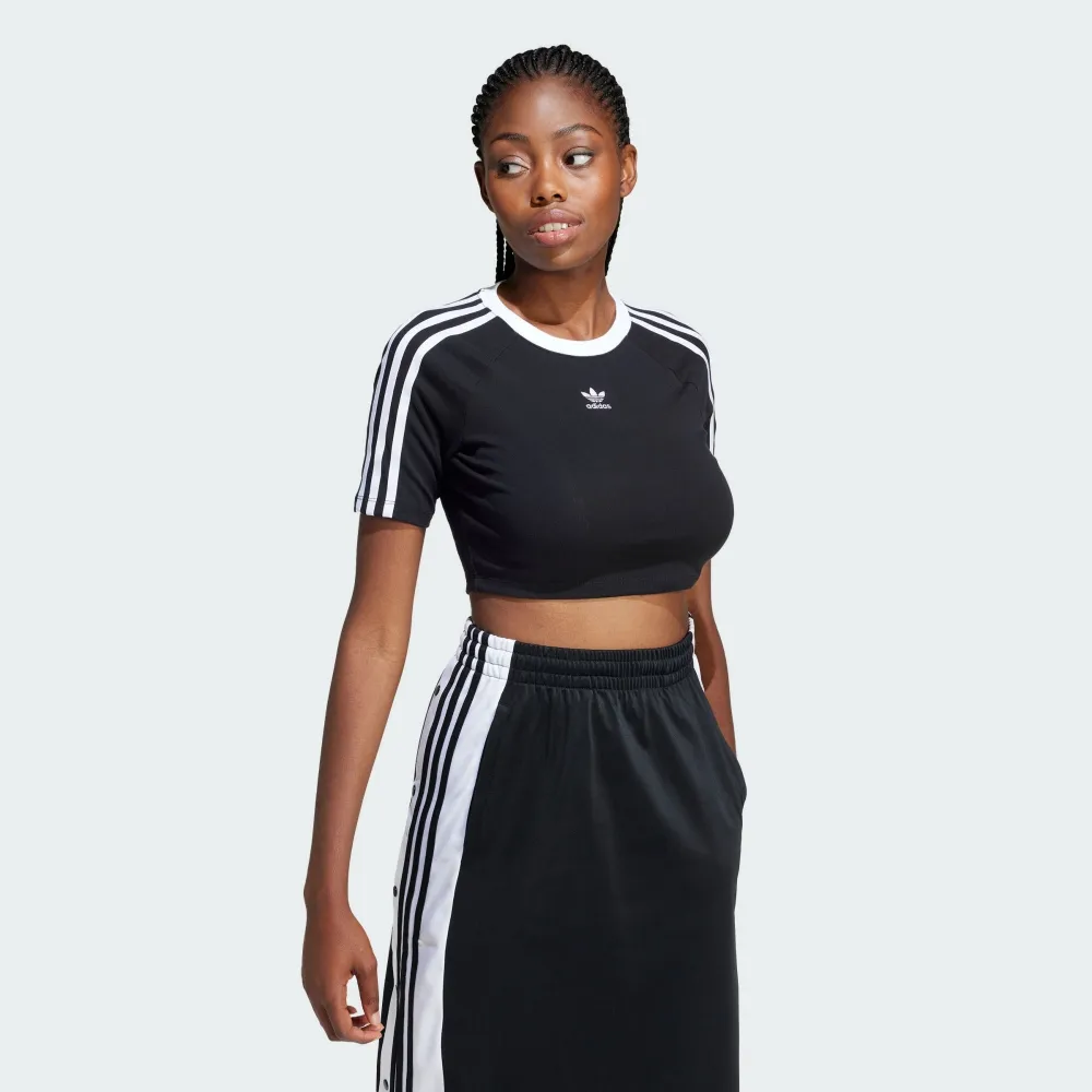 adidas 短袖上衣 短版 黑白 女款 V領 三葉草 三線 棉質 Crop Top  【ACS】 HC2040 歷史價格詳細信息