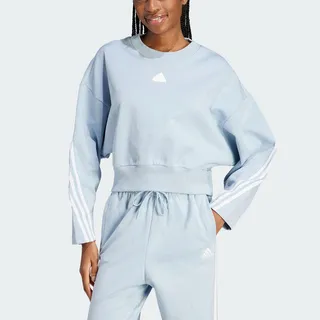 Adidas W FI 3S Crew [IB8494] 女 長袖 上衣 衛衣 亞洲版 寬鬆 休閒 短版 舒適 棉質 黑 歷史價格詳細信息