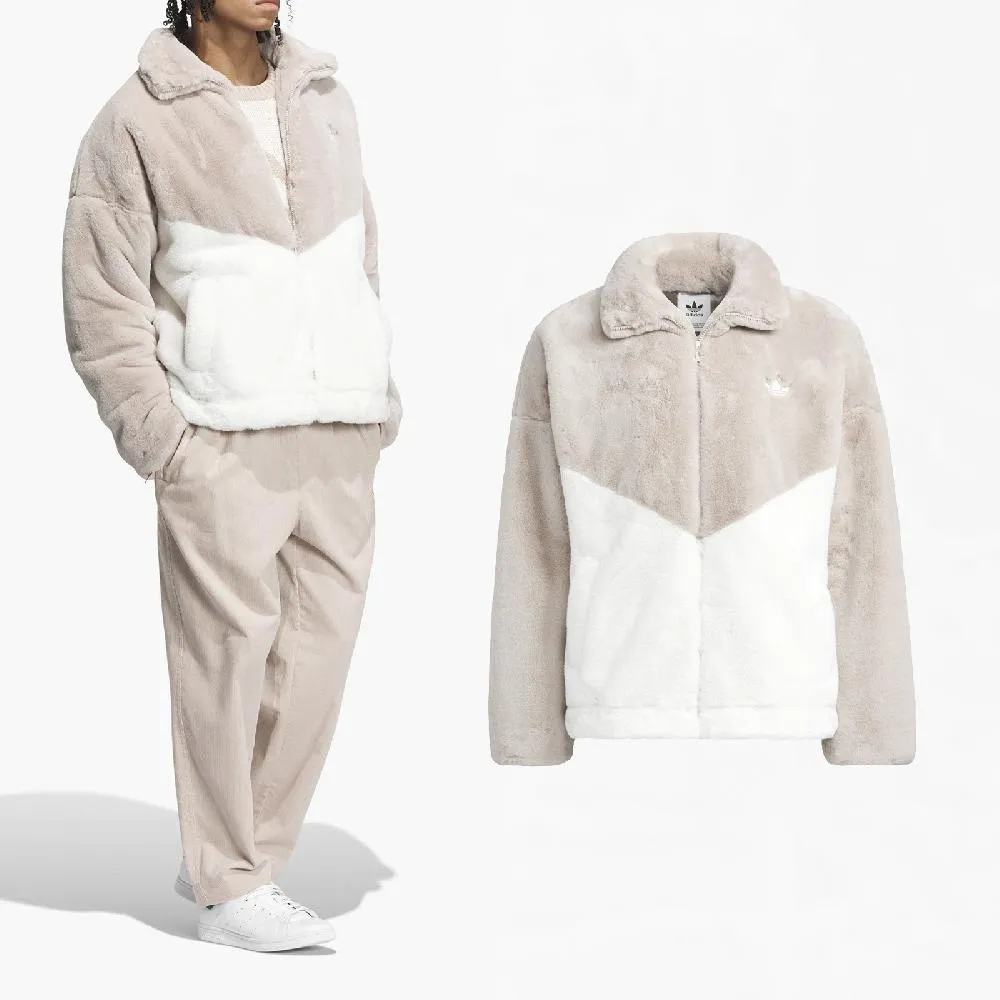 Adidas FUR Logo JKT U [IN0981] 男女 立領 外套 亞洲版 休閒 三葉草 毛絨 保暖 黑白 歷史價格詳細信息