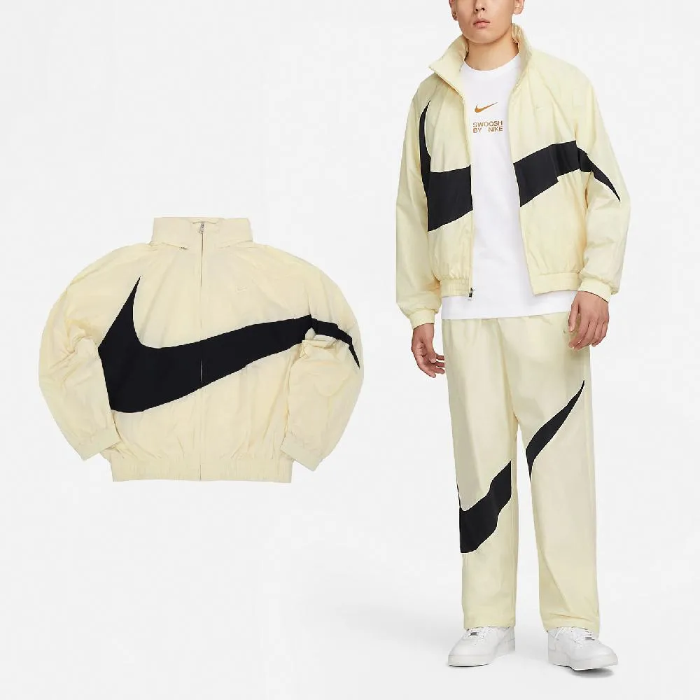 Nike 耐吉 外套 Swoosh Jacket 男款 黃 黑 防潑水 大勾 風衣外套 立領 寬鬆 FB7878-113 歷史價格詳細信息