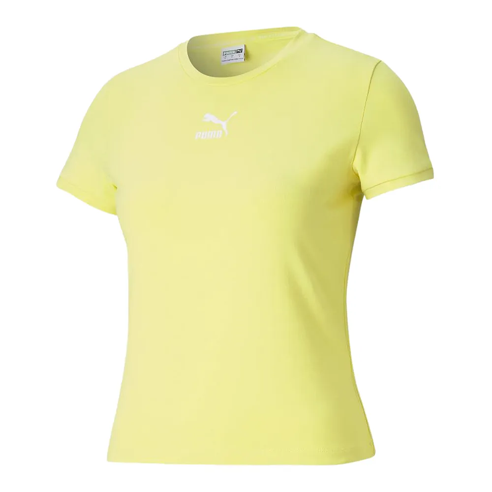 【PUMA】流行系列Classics貼身短袖T恤 女 短袖上衣 黃色-59957738 歷史價格詳細信息
