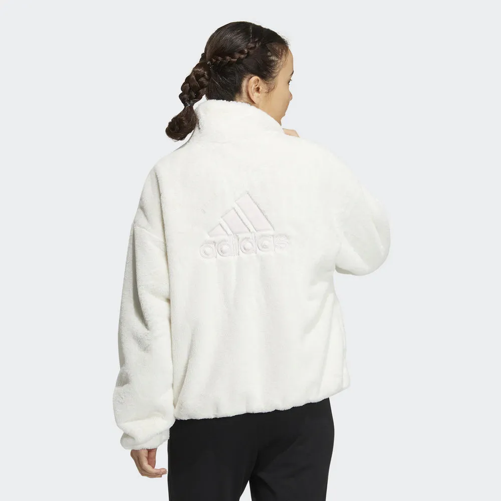 Adidas FUR Logo JKT U [IN0981] 男女 立領 外套 亞洲版 休閒 三葉草 毛絨 保暖 黑白 歷史價格詳細信息