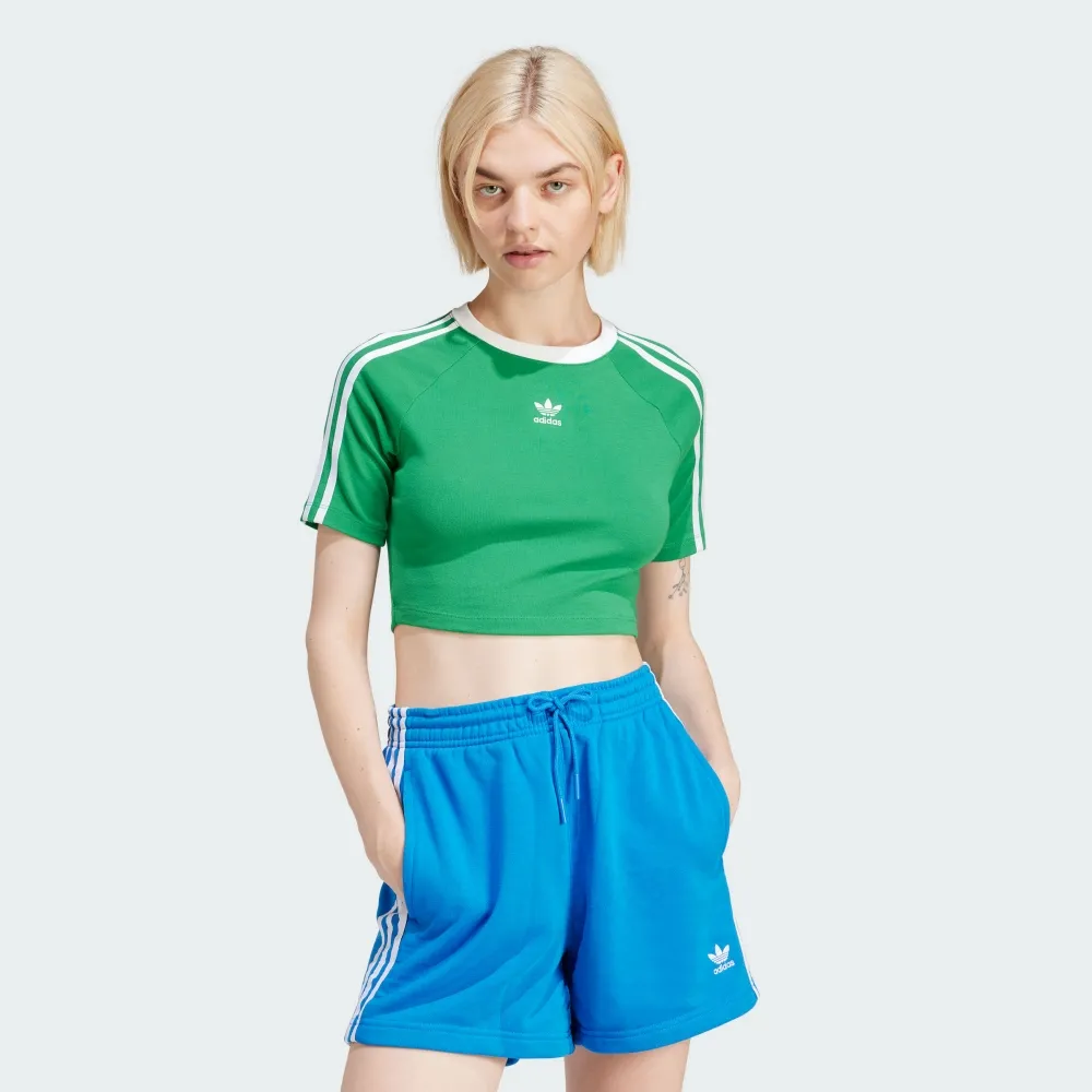 Adidas 3 S Baby Tee [IP0659] 女 短版 短袖 上衣 運動 休閒 復古 三葉草 修身 淺果綠 歷史價格詳細信息