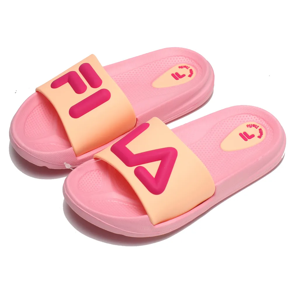 FILA 童鞋 拖鞋 粉紅 黑金 藍橘 立體LOGO 防水 膠拖 中童 2S828V- 歷史價格詳細信息