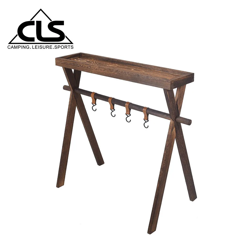 【韓國CLS】實木雙層置物架 贈收納袋 /掛架/曬物/露營/野炊/登山(原木色) 歷史價格詳細信息