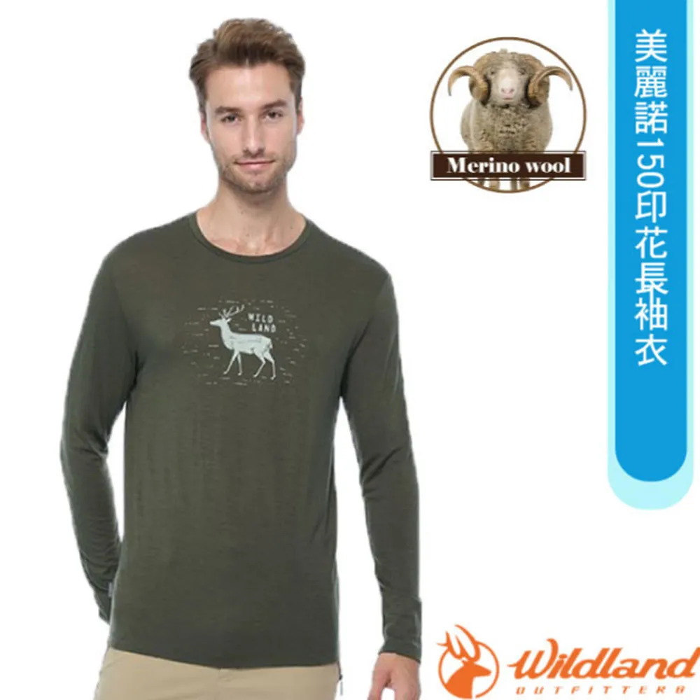 【荒野 WildLand】女 100%美麗諾150印花長袖衣.抗菌抗臭.四面彈性/0B02601-169 鼠尾草綠 歷史價格詳細信息