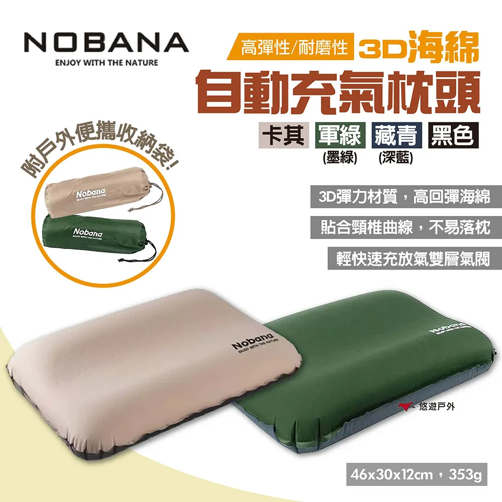 NOBANA 3D 自動充氣枕 紓壓 人體工學 自動充氣 高彈性 枕頭 露營枕 戶外露營 歷史價格詳細信息