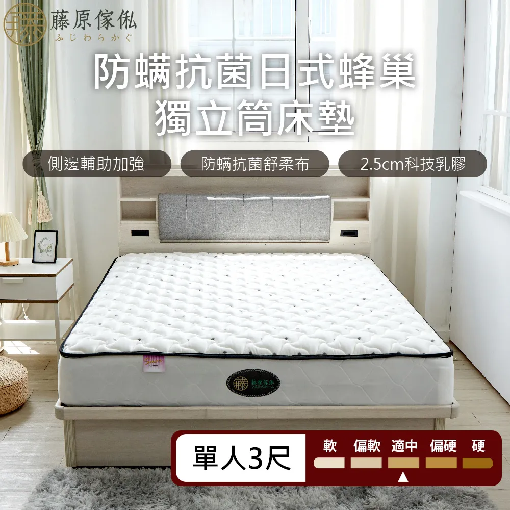 【藤原傢俬】 防螨抗菌日式蜂巢獨立筒床墊單人加大(3.5尺) 歷史價格詳細信息
