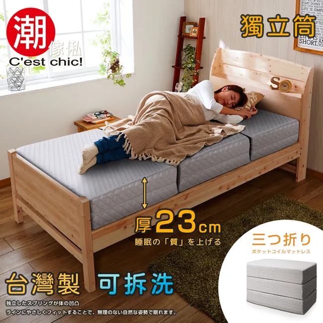 【Cest Chic】二代目日式三折獨立筒彈簧床墊-幅120cm-藍 歷史價格詳細信息