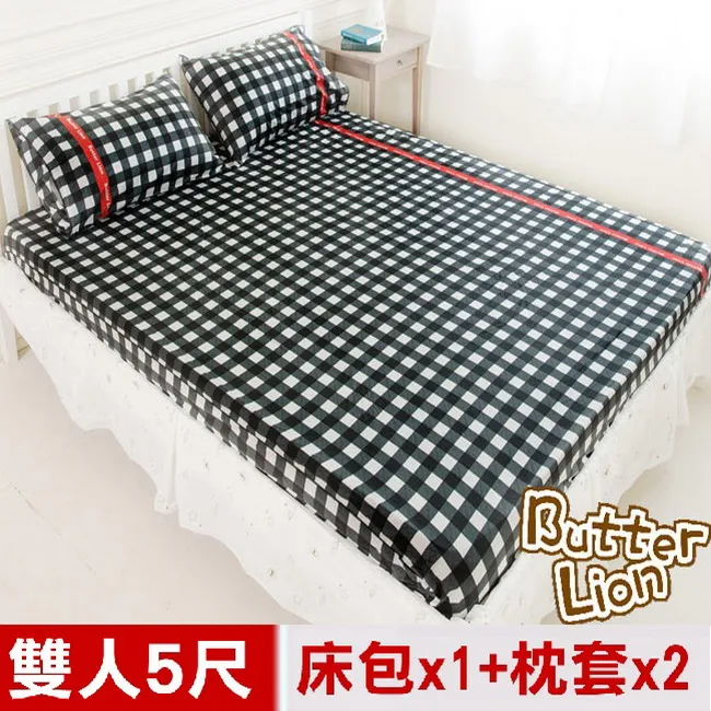 【奶油獅】格紋系列-台灣製造-100%精梳純棉床包三件組(黑)－雙人特大7尺 歷史價格詳細信息
