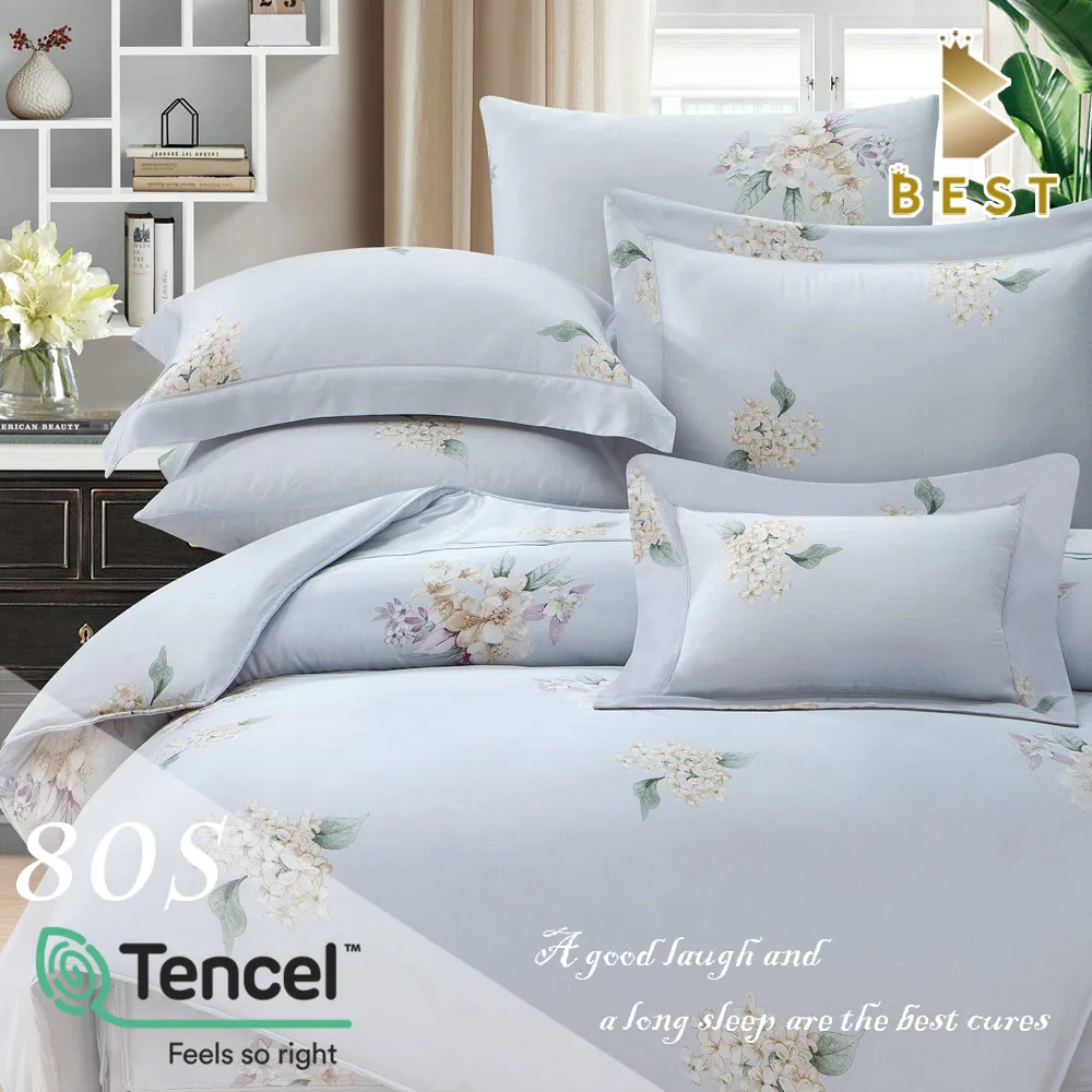 【BEST寢飾】100%純天絲80支  雙人5尺 八件式鋪棉床罩組 薇兒丹-藍 歷史價格詳細信息