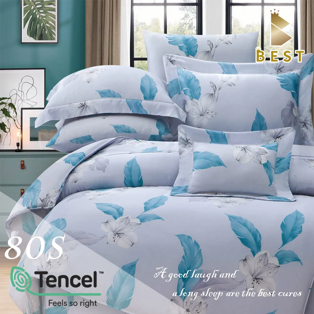 【BEST寢飾】100%純天絲80支  雙人5尺 八件式鋪棉床罩組 薇兒丹-藍 歷史價格詳細信息