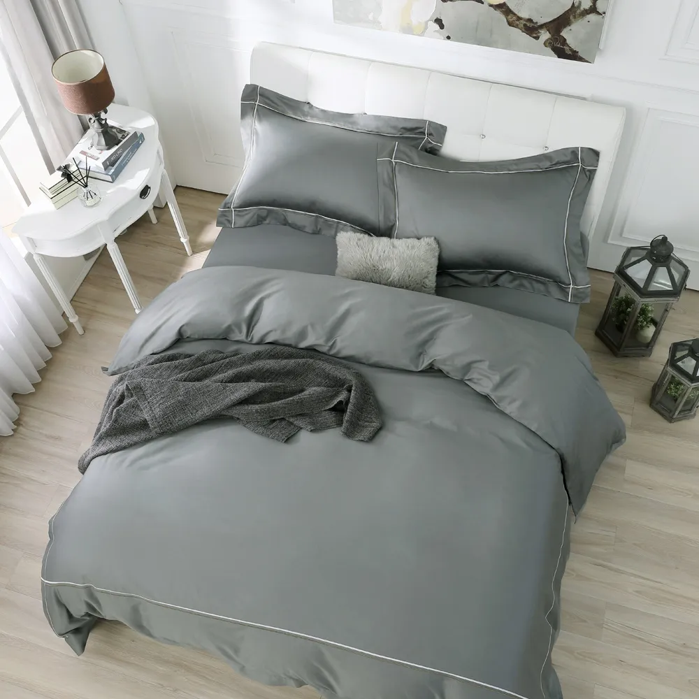 鴻宇 100%精梳棉 純色刺繡 迷霧藍 雙人四件式薄被套床包組 歷史價格詳細信息