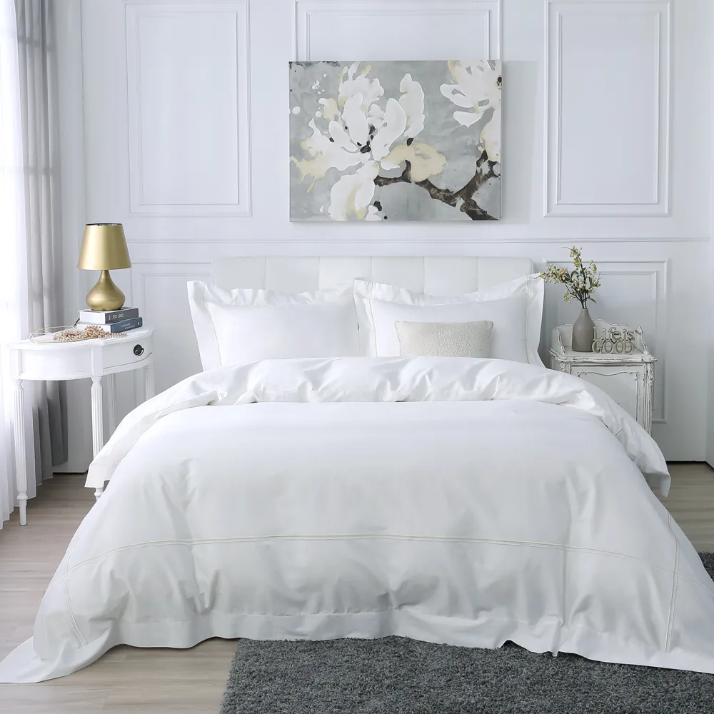 鴻宇 100%精梳棉 純色刺繡 迷霧藍 雙人四件式薄被套床包組 歷史價格詳細信息