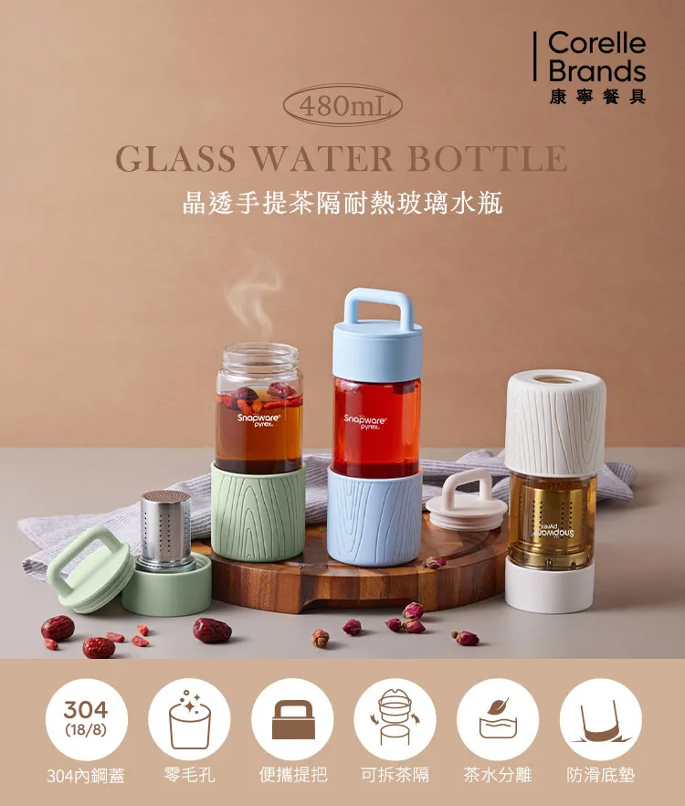 康寧 Snapware 晶透手提茶隔耐熱玻璃水瓶480ML兩入組 歷史價格詳細信息
