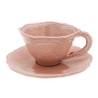 義大利VBC casa-手工浮雕蕾絲系列（粉紅色）8.5oz(240ml)早餐杯盤組 歷史價格詳細信息