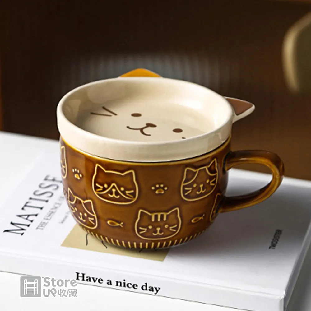 陶瓷馬克杯 貓咪杯 ????馬克杯附蓋 造型馬克杯 馬克杯子女帶蓋勺子咖啡杯陶瓷情侶款簡約家用喝水杯早餐牛奶茶杯 歷史價格詳細信息