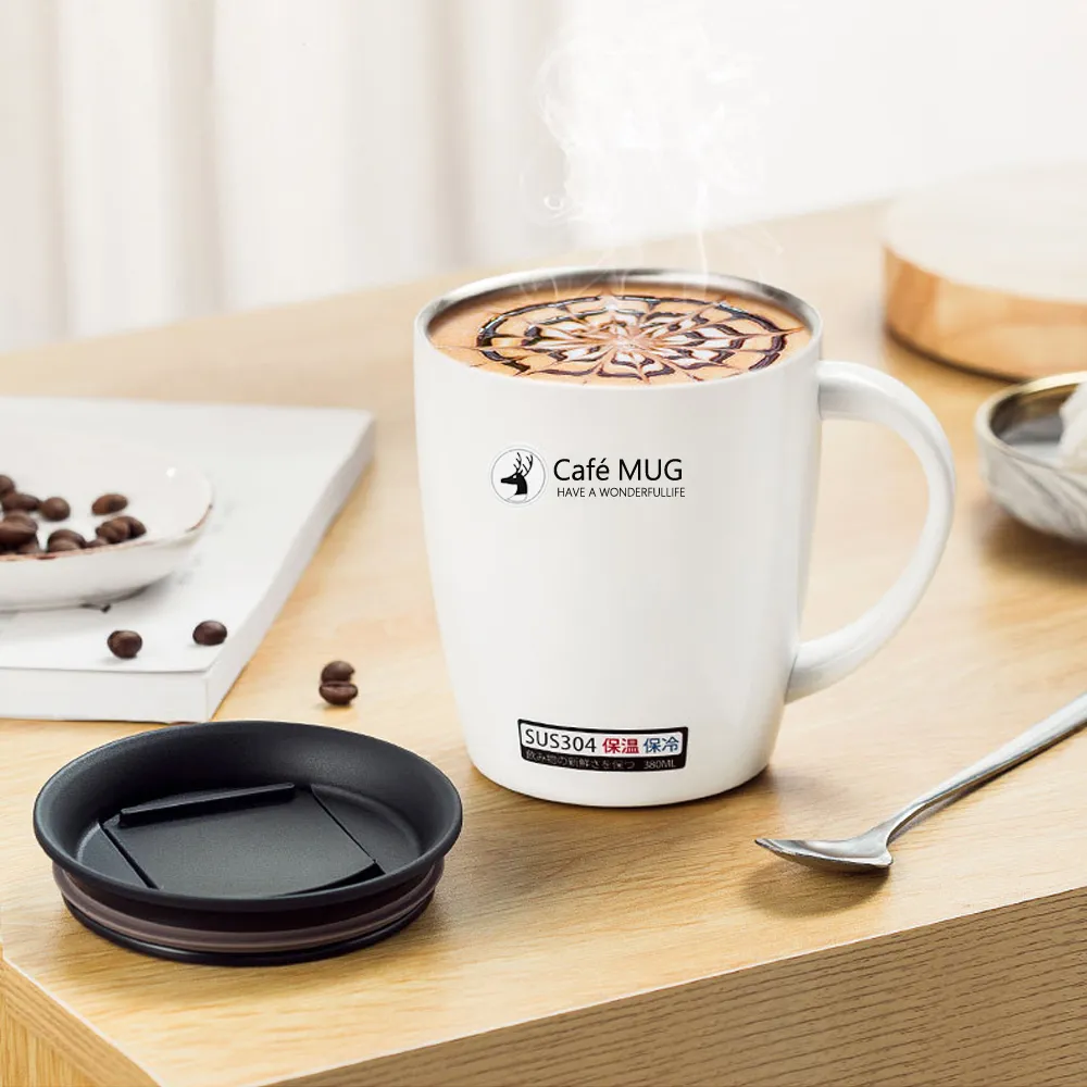 PUSH!餐具用品304不銹鋼馬克杯咖啡杯水杯辦公杯帶蓋防漏密封帶吸管500ML二入E181-4 歷史價格詳細信息