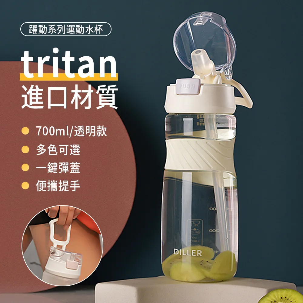DILLER 透明磨砂手提運動水壺 密封防漏 大容量彈蓋防摔水瓶 1000ml-白色 歷史價格詳細信息