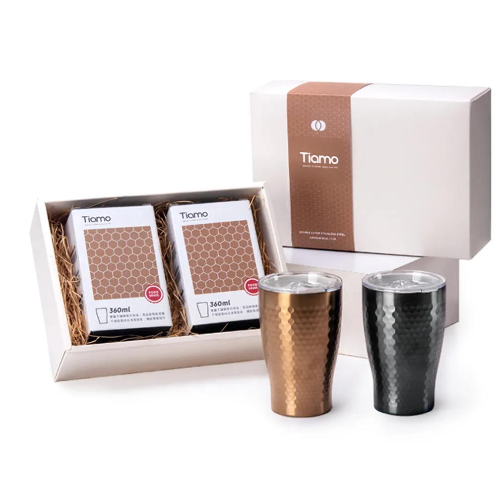 【Tiamo】對杯禮盒 - 陶瓷塗層真空保溫錘紋杯 360ml(HJ1114) 歷史價格詳細信息