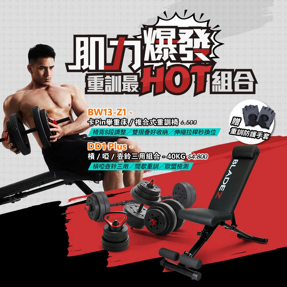 【BLADEZ】熱銷重訓組－40KG槓啞鈴+壺鈴+可折疊重訓椅(DD1+BW13-Z1) 歷史價格詳細信息