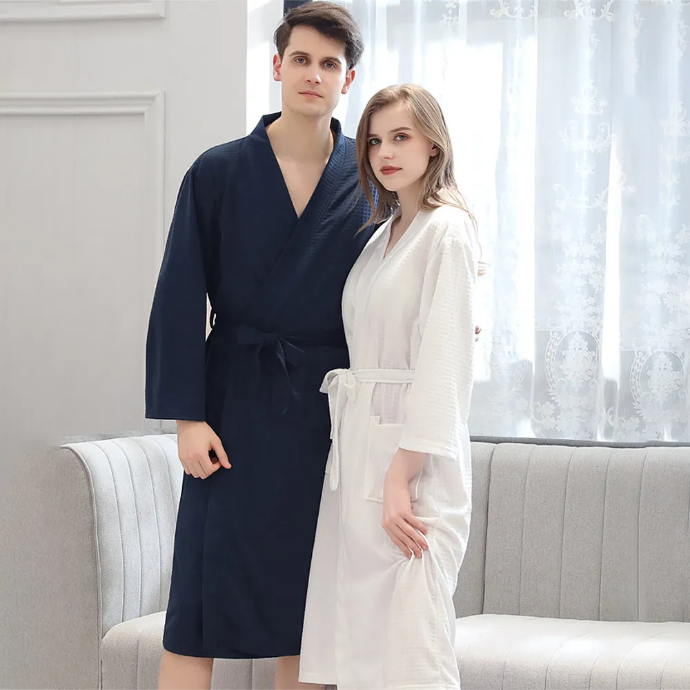 華夫格浴袍男款春秋季純棉中長款男士睡袍2024新款吸水一體式浴衣[樂營睡衣] 歷史價格詳細信息