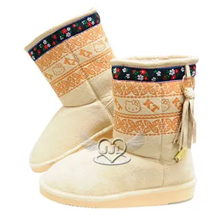 HELLO KITTY流蘇雪靴短靴靴子咖啡色23cm 685697【小品館】 歷史價格詳細信息