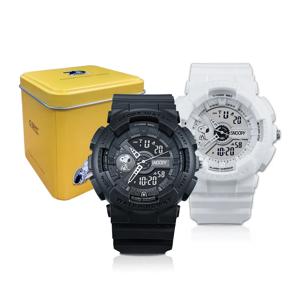 【正版授權】SNOOPY史努比 70周年紀念款手錶 防水指針式數位錶-黑 歷史價格詳細信息