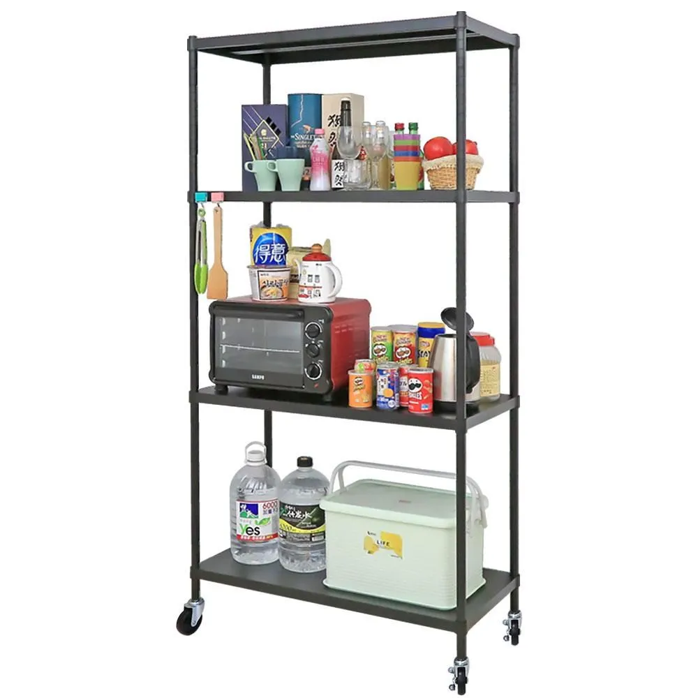 【cheaper 居家】45X90X210CM 勁鋼夫超級耐重平面黑砂鋼板四層置物架 歷史價格詳細信息