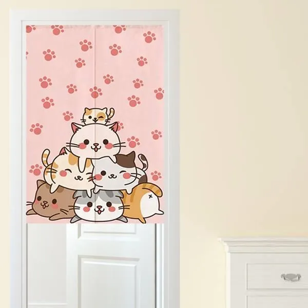 【Loviisa】韓版風水簾 開運門簾 窗簾玄關棉麻 送伸縮桿風水簾(熊與兔子) 歷史價格詳細信息