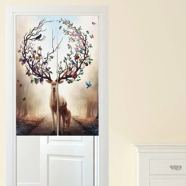 【Loviisa】韓版風水簾 開運門簾 窗簾玄關棉麻 送伸縮桿風水簾(熊與兔子) 歷史價格詳細信息