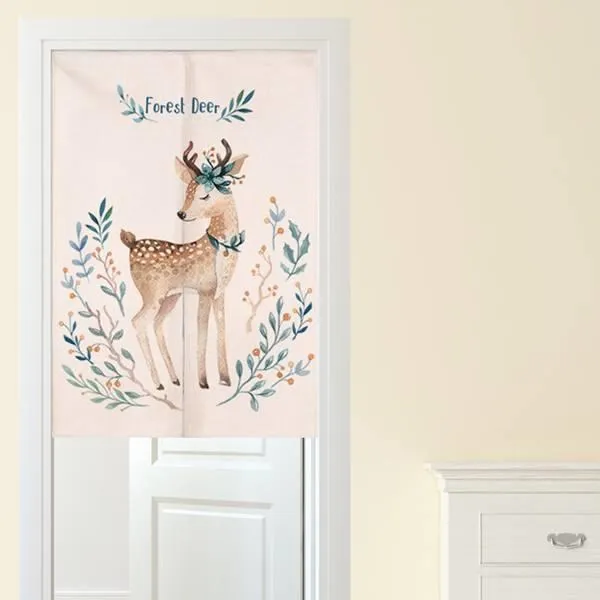 【Loviisa】單開 韓版風水簾 開運門簾 窗簾玄關棉麻 送伸縮桿風水簾(幻境鹿神) 歷史價格詳細信息