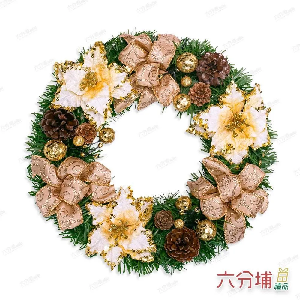 六分埔禮品★六分埔獨家設計-手工花圈★PVC 16吋-典雅聖誕花圈 歷史價格詳細信息