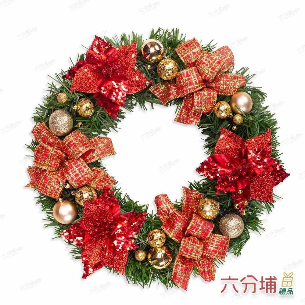 六分埔禮品★六分埔獨家設計-手工花圈★PVC 16吋-典雅聖誕花圈 歷史價格詳細信息