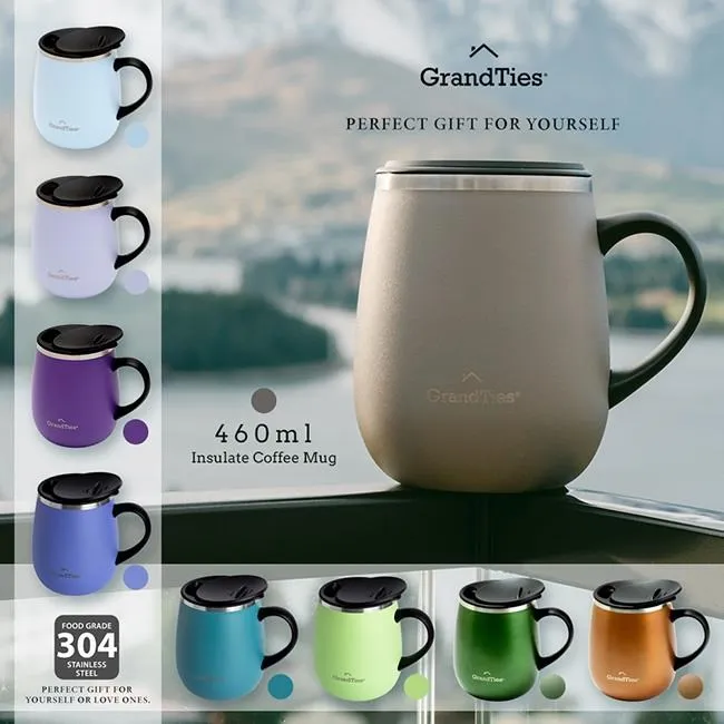 美國【GrandTies】滑蓋式460ML真空不鏽鋼保溫杯/馬克杯(北歐藍)保冷/保溫 歷史價格詳細信息