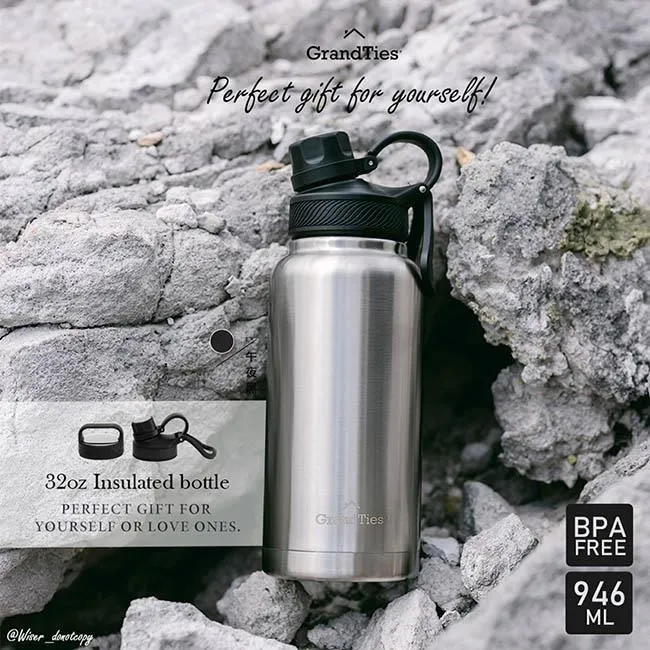 【GrandTies】雙蓋寬口946ML真空不鏽鋼保溫杯/保溫杯-野餐/運動/保冷/保溫-二入組(交換禮物首選) 歷史價格詳細信息