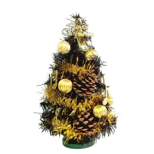 摩達客★台灣製迷你1呎/1尺(30cm)時尚金彩音符系裝飾黑色聖誕樹+LED20燈銅線燈(暖白光/USB電池兩用充電) 歷史價格詳細信息