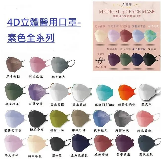 久富餘醫用口罩-雙鋼印-4D立體-素色系列10片/盒X10(多色任選) 歷史價格詳細信息