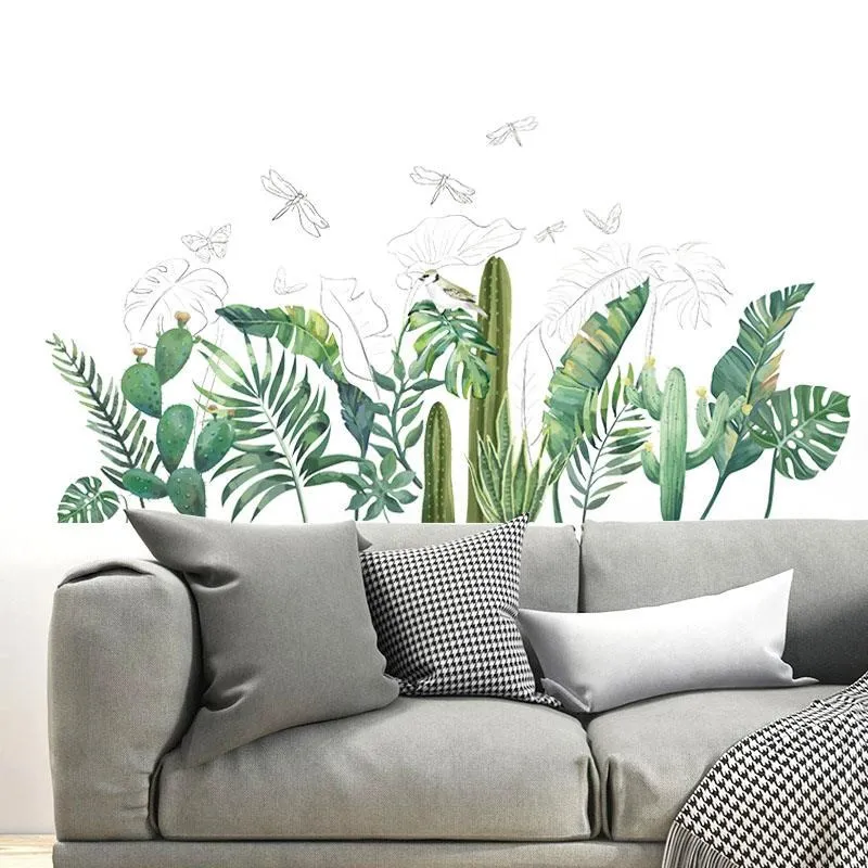 無痕設計防水壁貼 北歐風 植物 貓咪 綠葉 裝飾貼紙 C145 歷史價格詳細信息