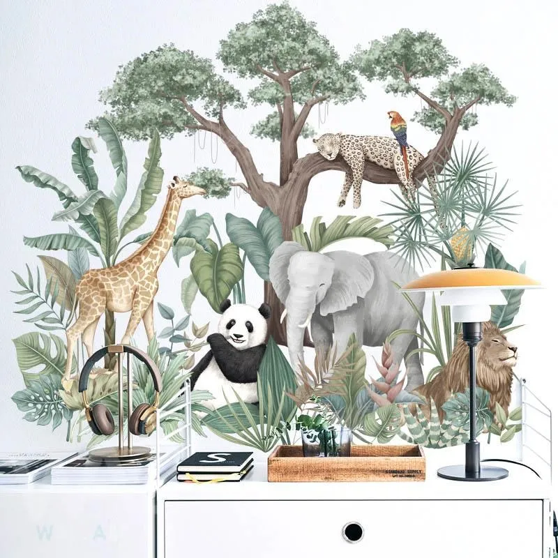 無痕設計防水壁貼 北歐 動物園 長頸鹿 熊貓 森林 蕨葉 2472 價格比較,價格查詢,歷史價格詳細信息