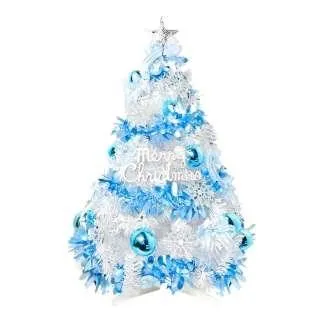 摩達客耶誕-3尺/3呎(90cm)特仕幸福型裝飾白色聖誕樹藍銀系配件+50燈LED燈藍白光插電式*1套組贈控制器 歷史價格詳細信息