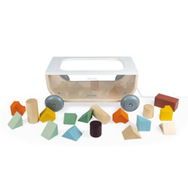 法國Janod-北歐簡約木玩-積木拖車  寶寶玩具 積木 手拉車 木玩【台灣現貨】 歷史價格詳細信息