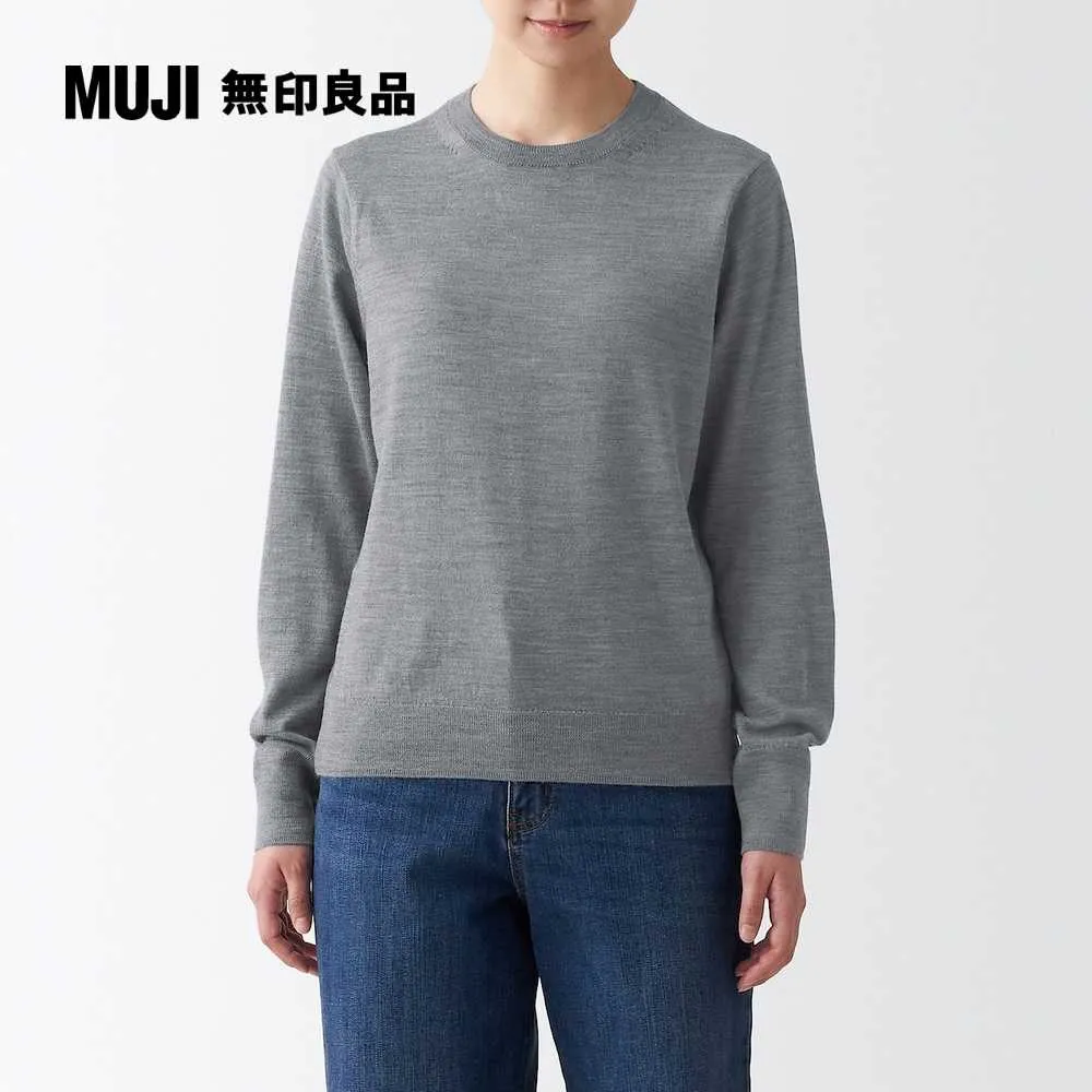 女羊毛可水洗中密織圓領針織衫【MUJI 無印良品】 歷史價格詳細信息