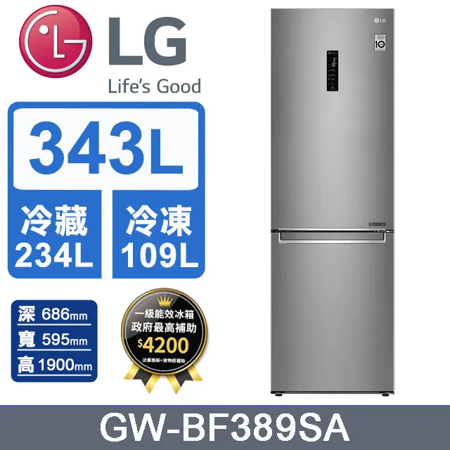 【LG 樂金】343公升一級能效WiFi直驅變頻右開雙門冰箱(GW-BF389SA) 歷史價格詳細信息