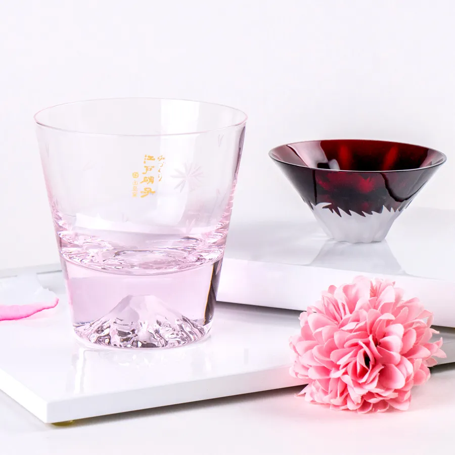 【田島硝子富士山杯】絕對正版！日本獨家原裝進口富士山杯 高杯款 高杯櫻花款 櫻花款 豪華櫻花版 五重塔&櫻花 歷史價格詳細信息