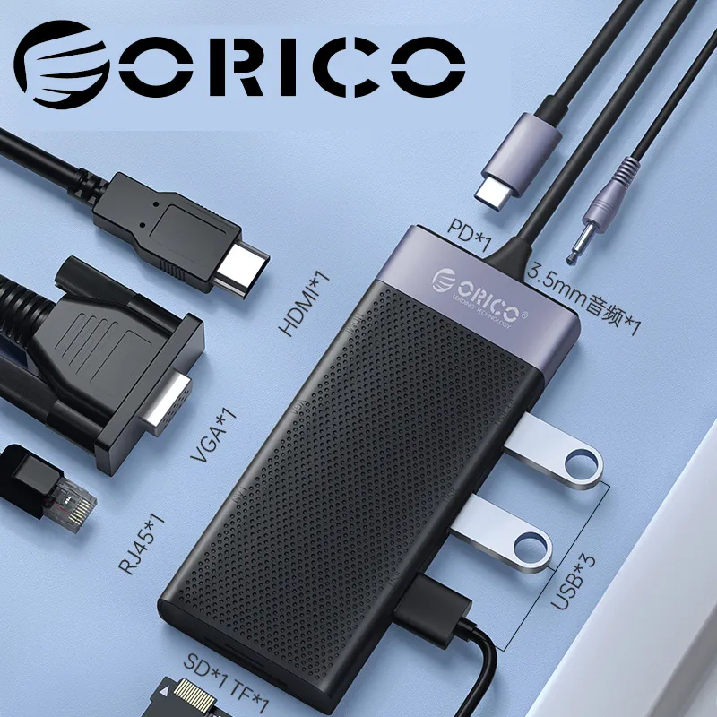 ORICO 十合一極速Type-C鋁合金多功能集線器 (HDMI/VGA/USB孔/PD/RJ45/SD/TF/3.5mm音频) 歷史價格詳細信息
